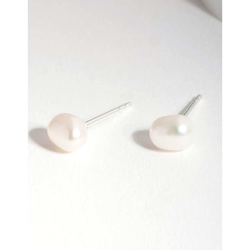 Sterling Siver Organic Freshwater Pearl Stud Earrings