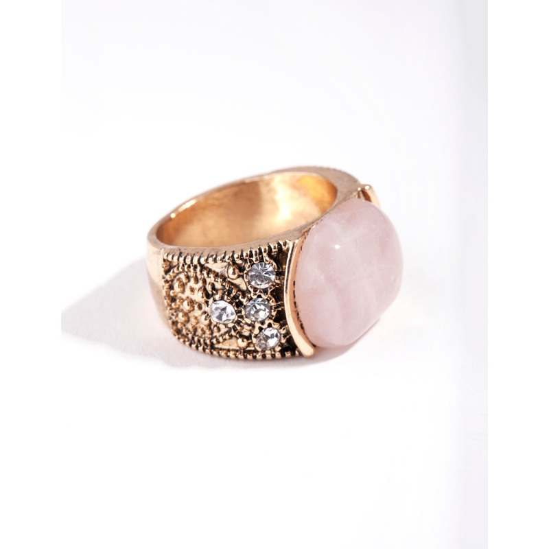 Antique Gold Pink Boho Ring|SM|ML