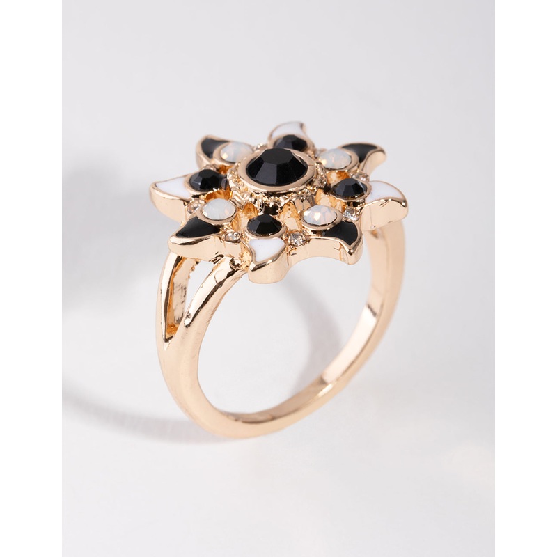 Black Gold Flower Ring|SM|ML