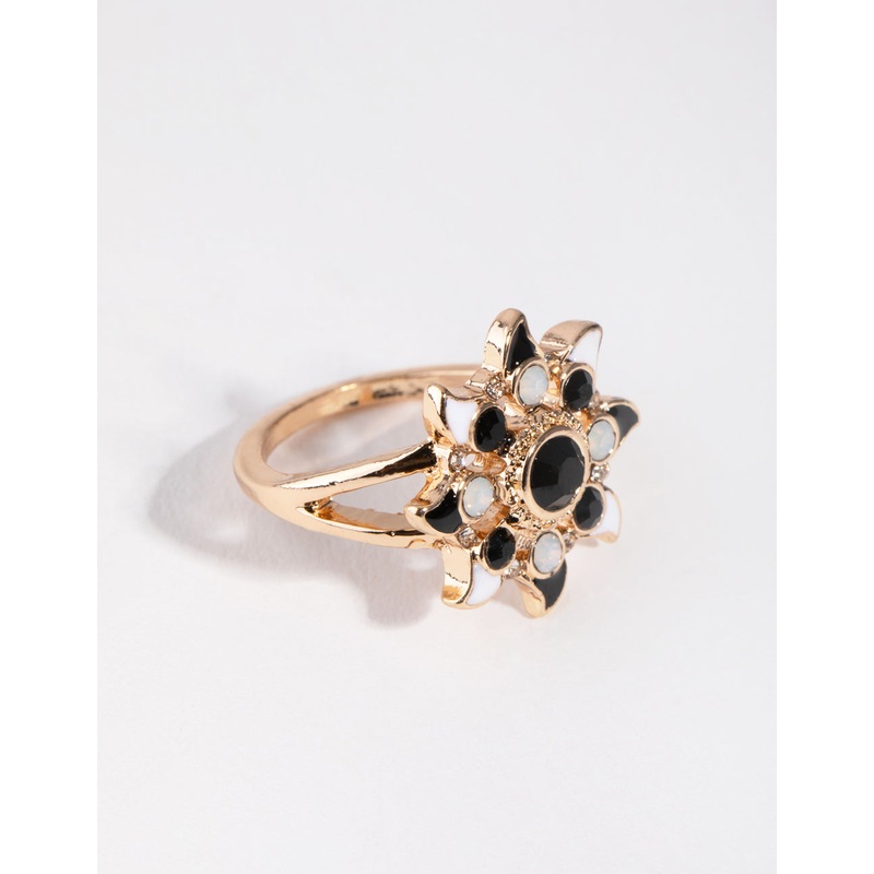 Black Gold Flower Ring|SM|ML
