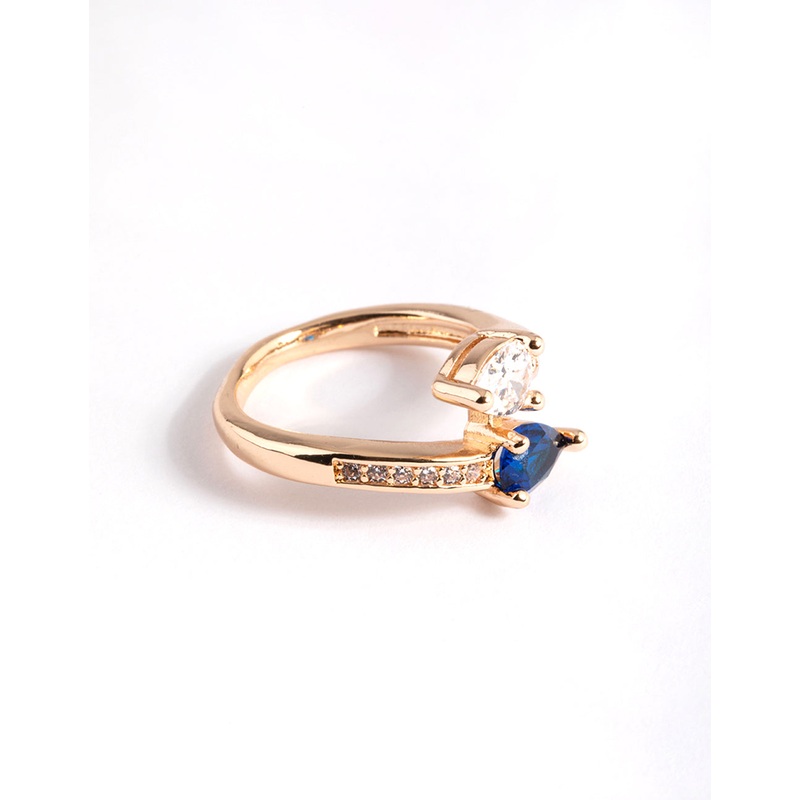 Gold Pear Cross Over Ring|SM|ML