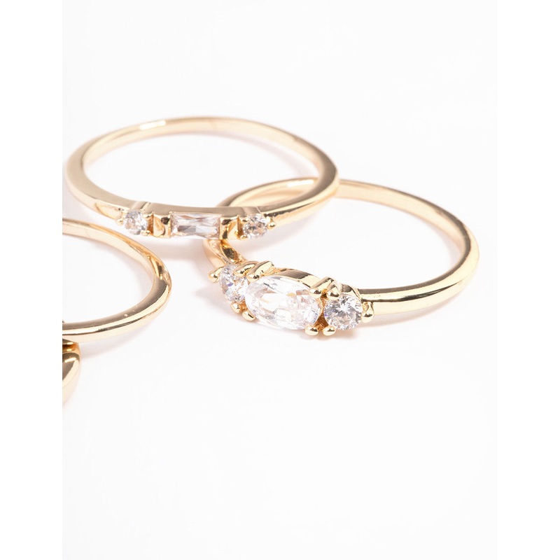 Gold Plated Cubic Zirconia Mixed Shape Rings 4-Pack