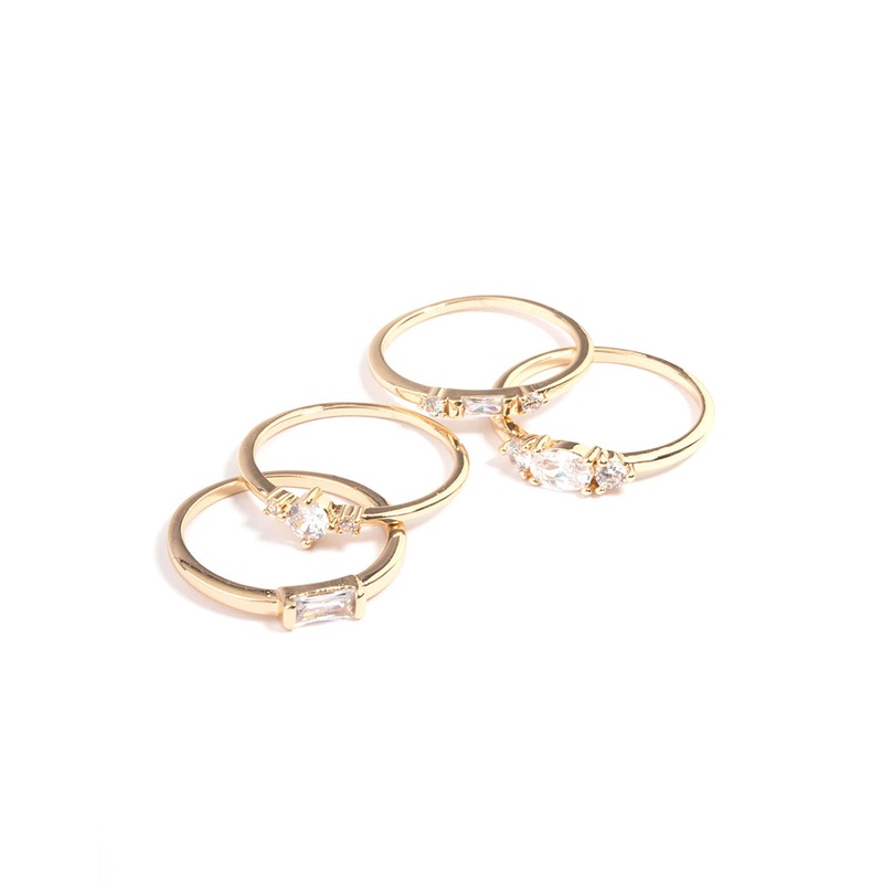 Gold Plated Cubic Zirconia Mixed Shape Rings 4-Pack