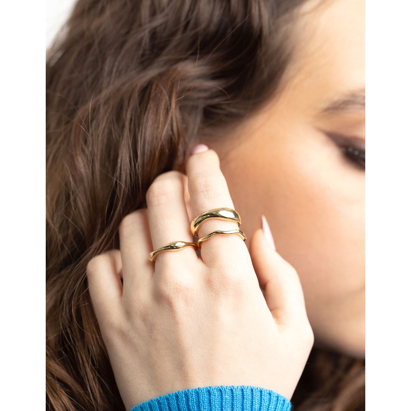 Gold Plated Molten Band Ring Pack