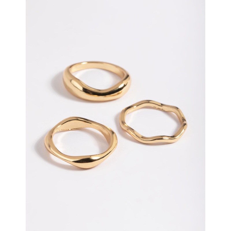 Gold Plated Molten Band Ring Pack