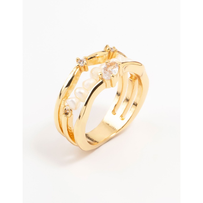 Gold Plated Nestled Pearl Layered Ring