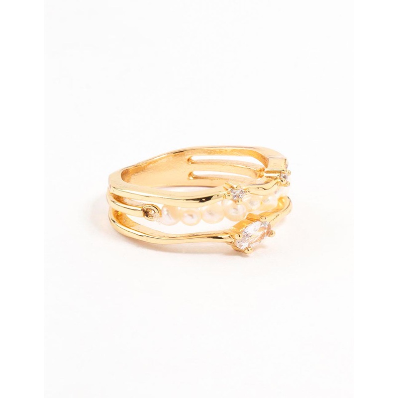 Gold Plated Nestled Pearl Layered Ring