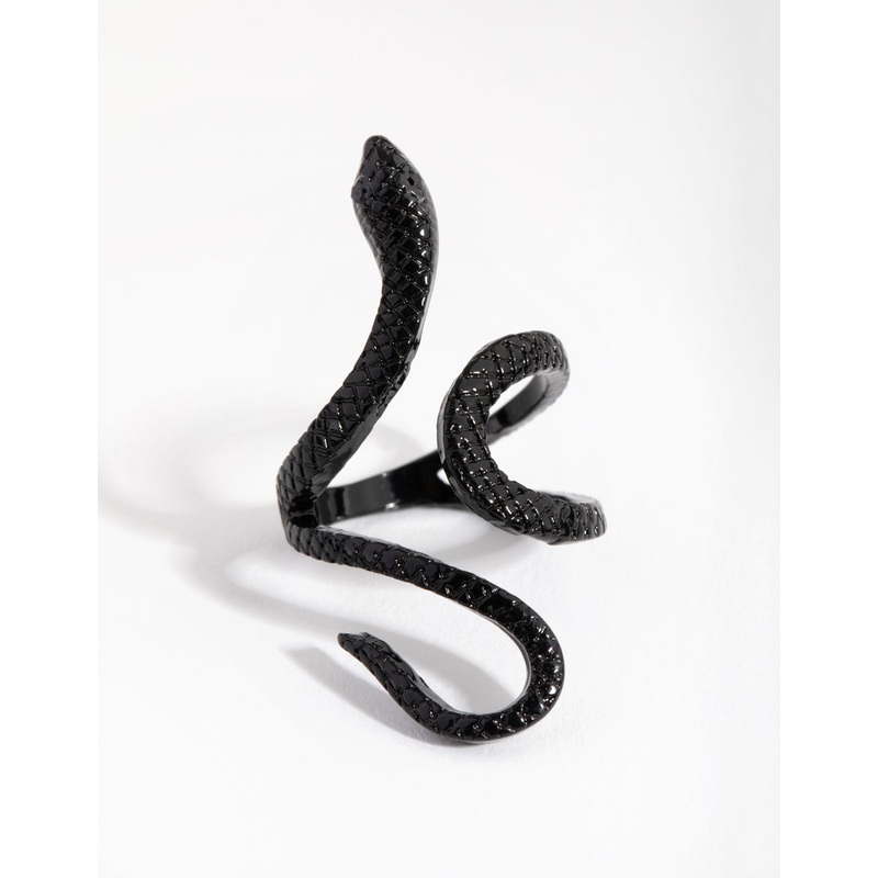 Matte Black Etched Swirl Snake Ring