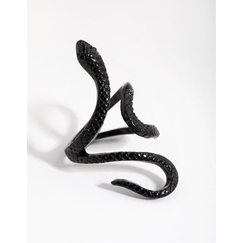 Matte Black Etched Swirl Snake Ring