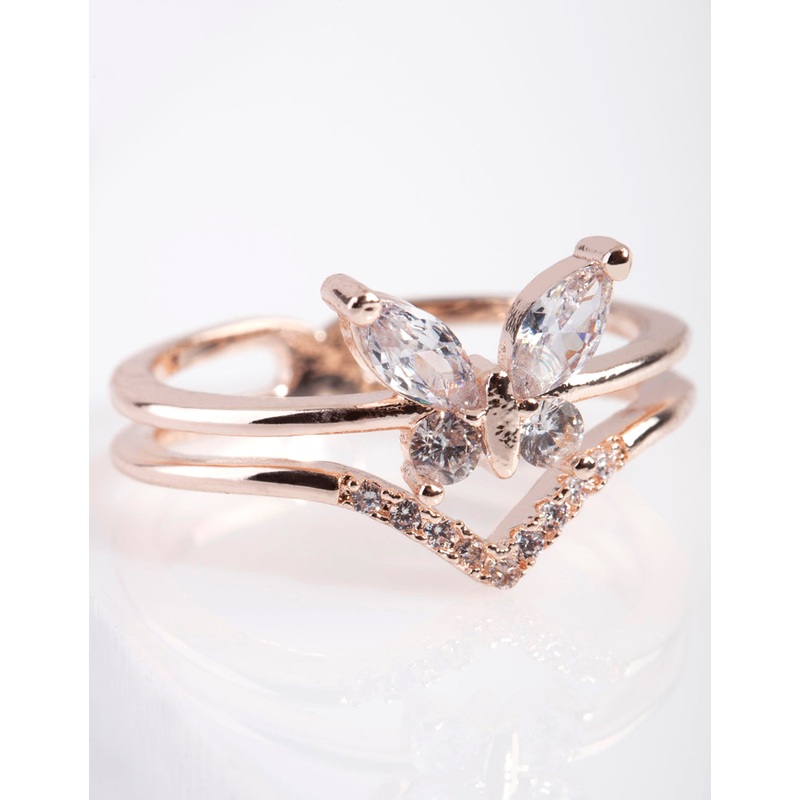 Rose Gold Cubic Zirconia Butterfly Ring