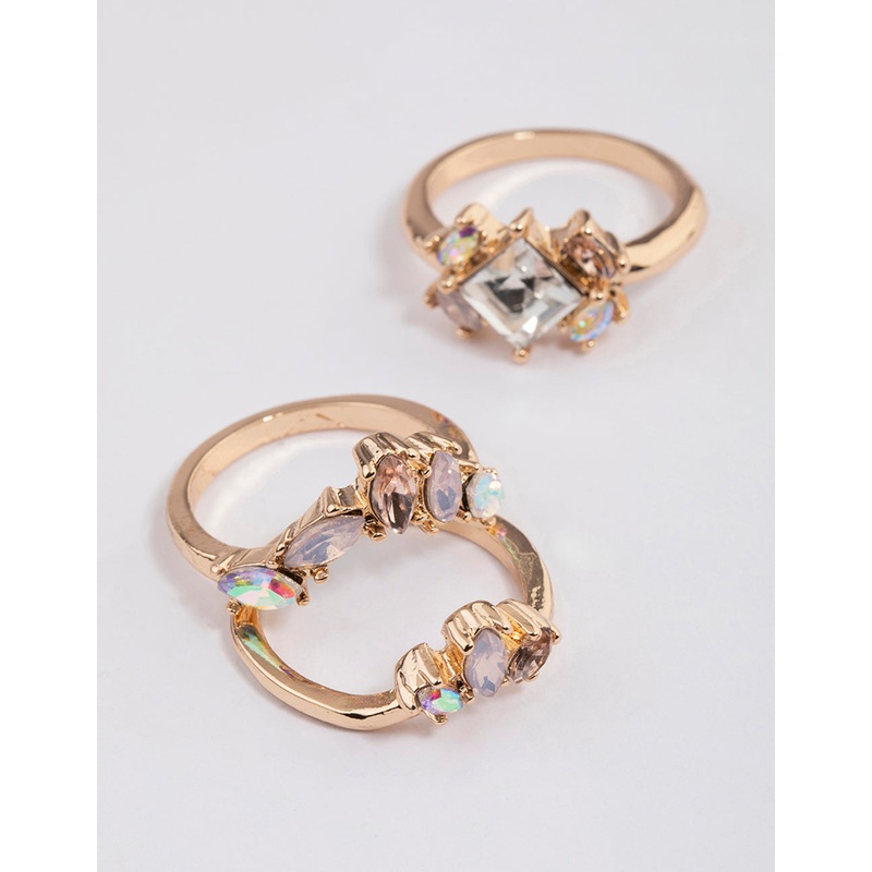 Rose Gold Opal Embellished Ring Pack