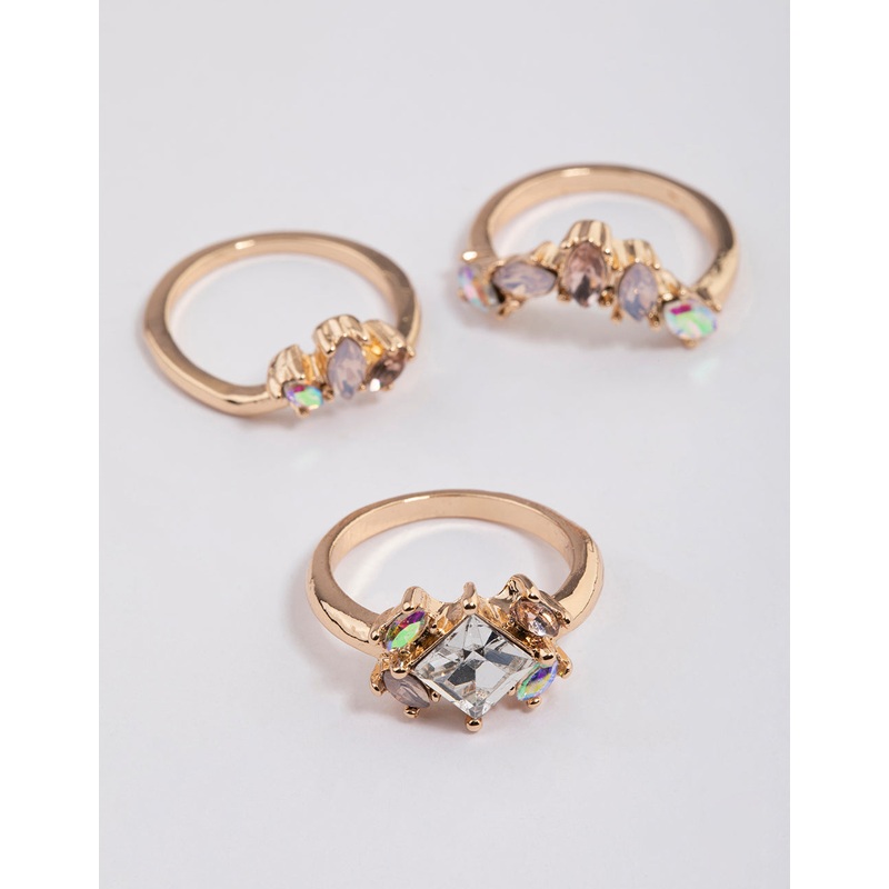 Rose Gold Opal Embellished Ring Pack
