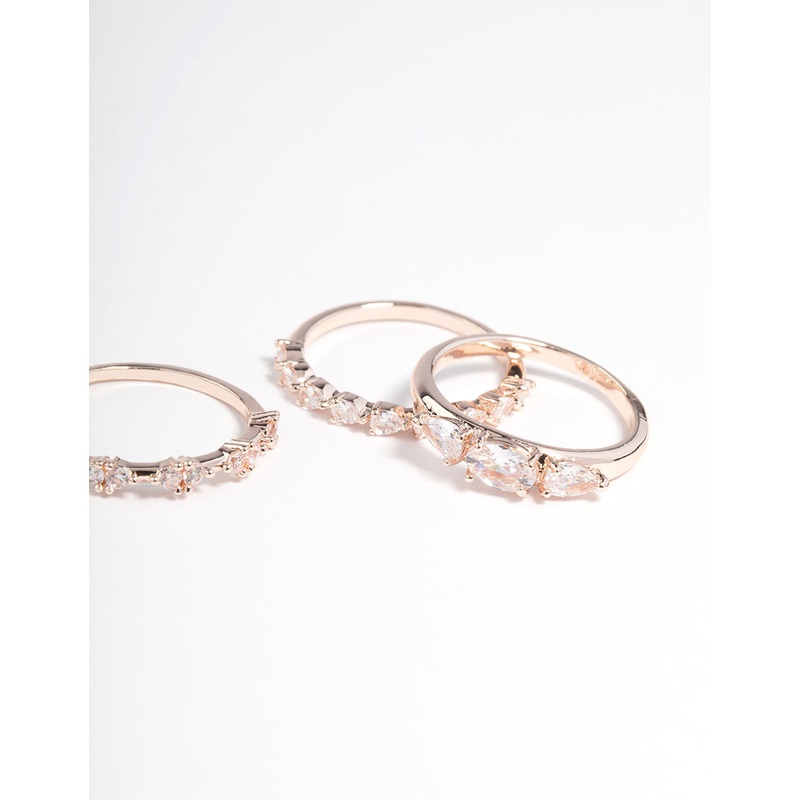 Rose Gold Plated Cubic Zirconia Pear Stacker Rings Pack