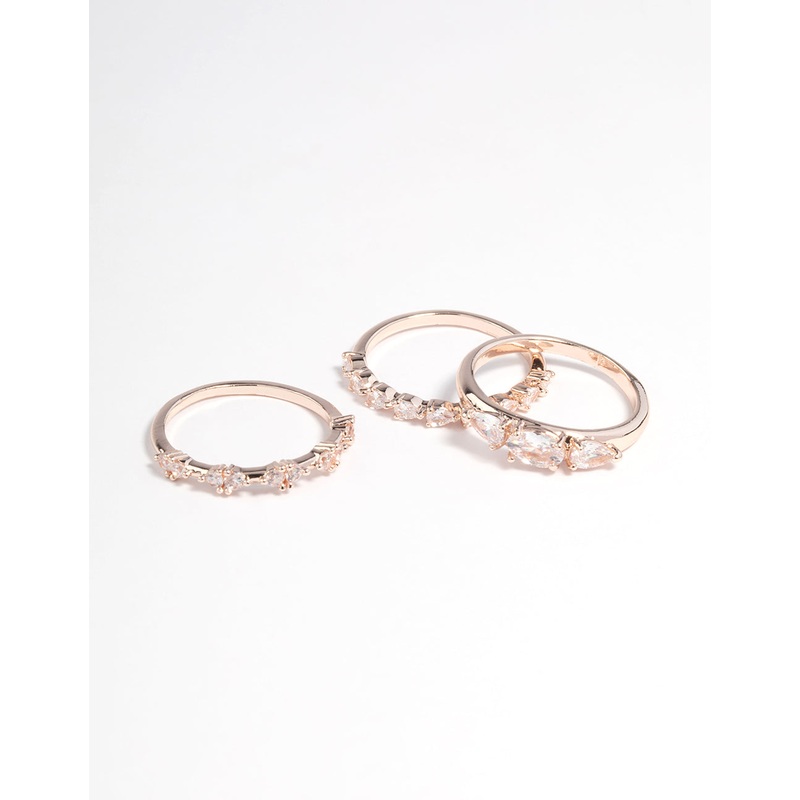 Rose Gold Plated Cubic Zirconia Pear Stacker Rings Pack
