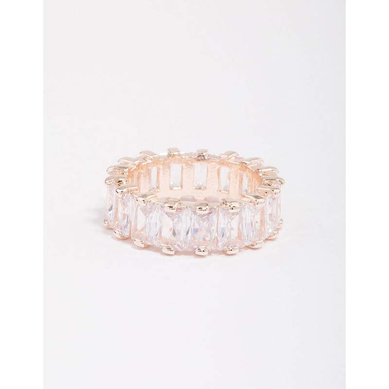 Rose Gold Plated Cubic Zirconia Rectangle Band Ring