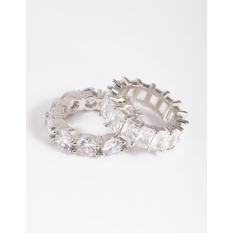 Silver Cubic Zirconia Baguette Ring Stack Pack