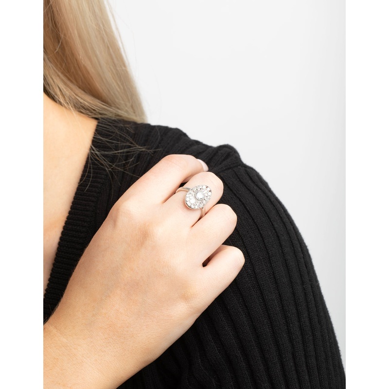 Silver Cubic Zirconia Oval Ring