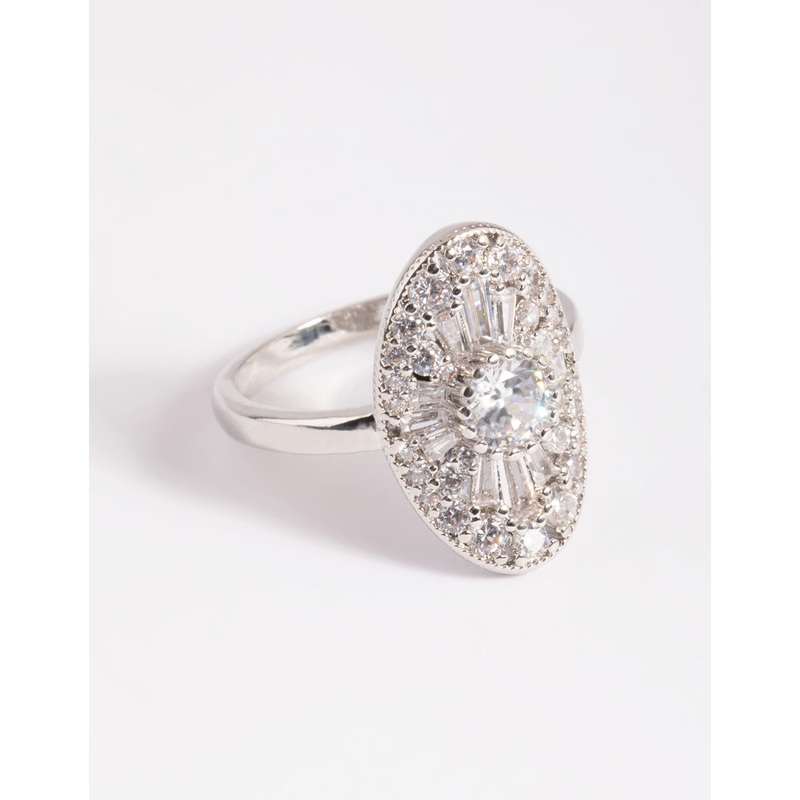 Silver Cubic Zirconia Oval Ring