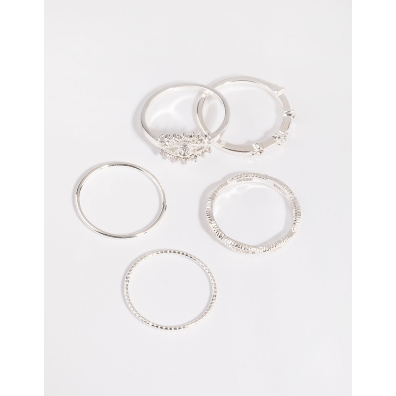 Silver Evil Eye Ring 5-Pack|SM|ML