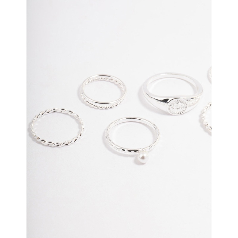 Silver Evil Eye Signet Ring Pack