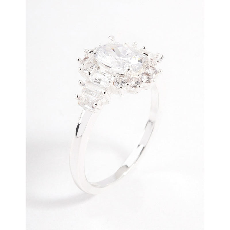 Silver Plated Oval Baguette Grand Ring