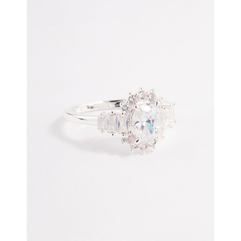 Silver Plated Oval Baguette Grand Ring