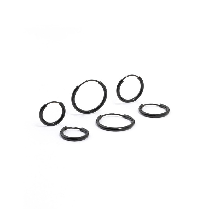 Black Mixed Fine Hoop Earrings 4-Pack