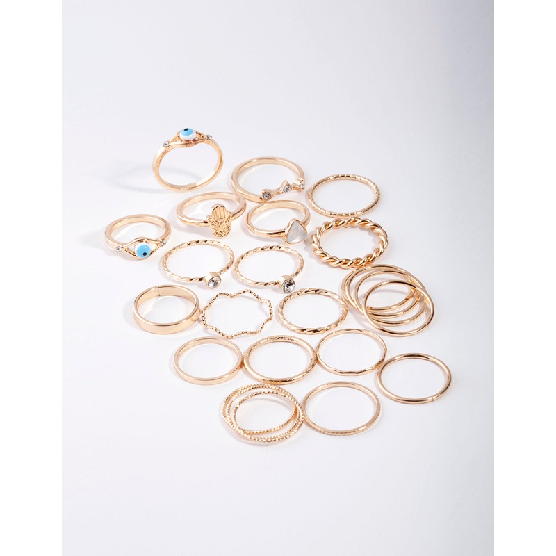 Gold Evil Eye & Hamsa Rings 24-Pack