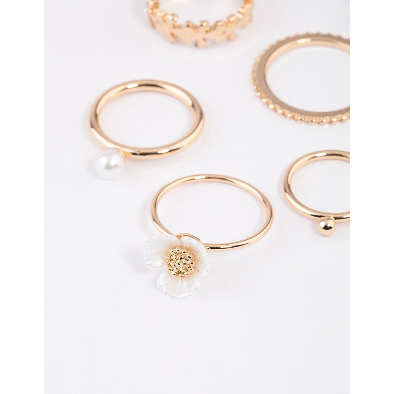Gold Pearl Flower Ring 6-Pack|SM|ML
