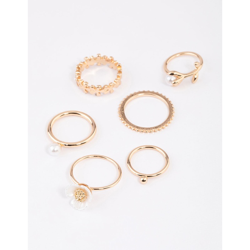 Gold Pearl Flower Ring 6-Pack|SM|ML