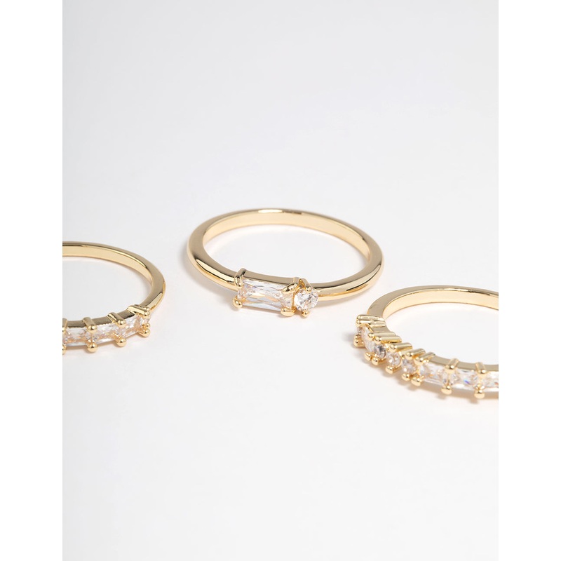 Gold Plated Cubic Zirconia Baguette Stacker Rings Pack
