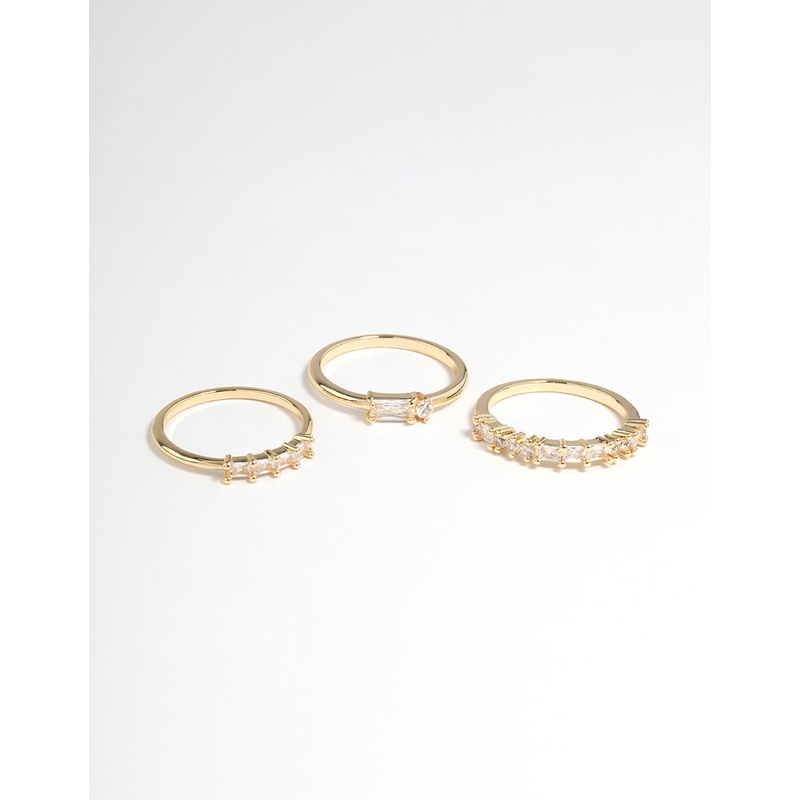 Gold Plated Cubic Zirconia Baguette Stacker Rings Pack