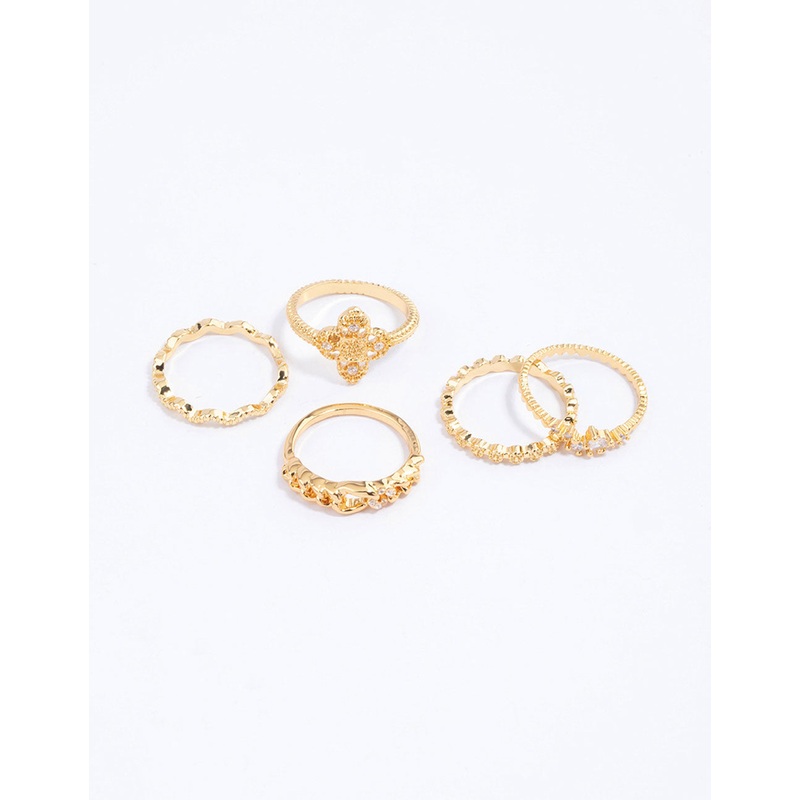 Gold Plated Filigree Cross Chain Ring 5-Pack