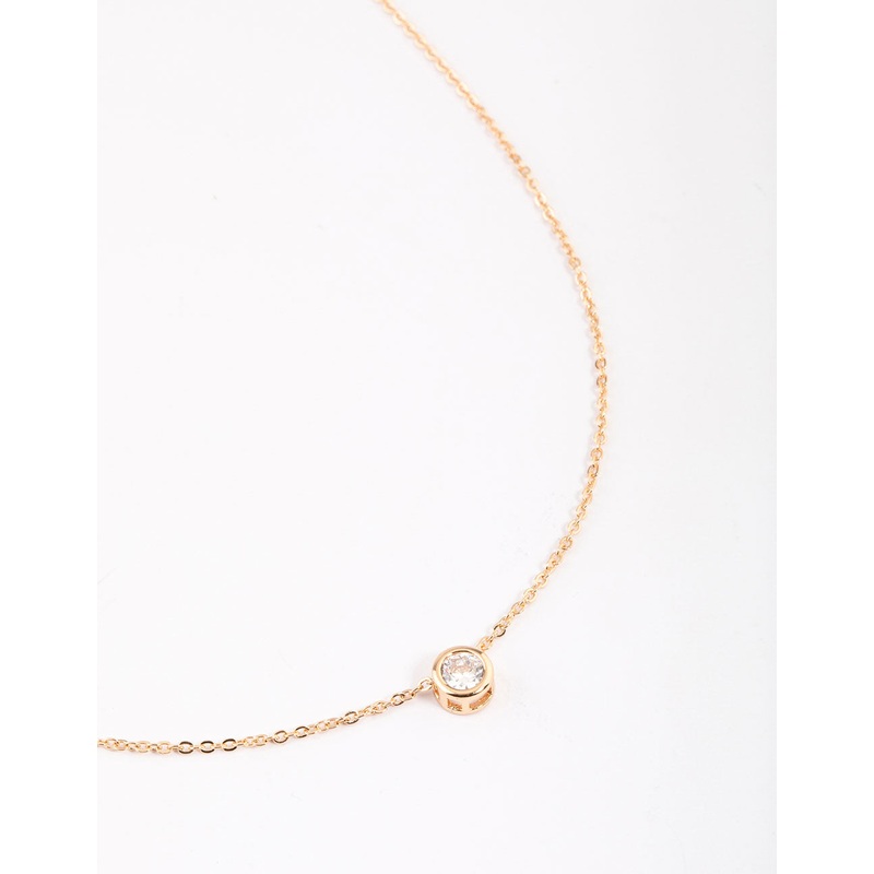 Gold Round Bezel Cubic Zirconia Pendant Necklace