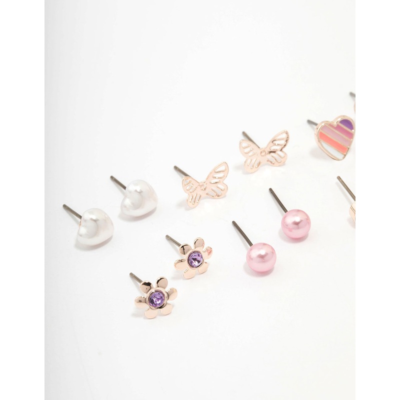 Kids Rose Gold Heart & Butterfly Stud Earring Pack
