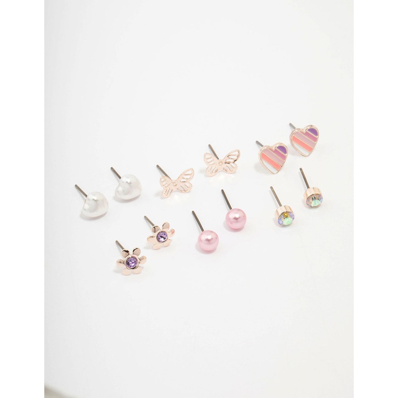 Kids Rose Gold Heart & Butterfly Stud Earring Pack