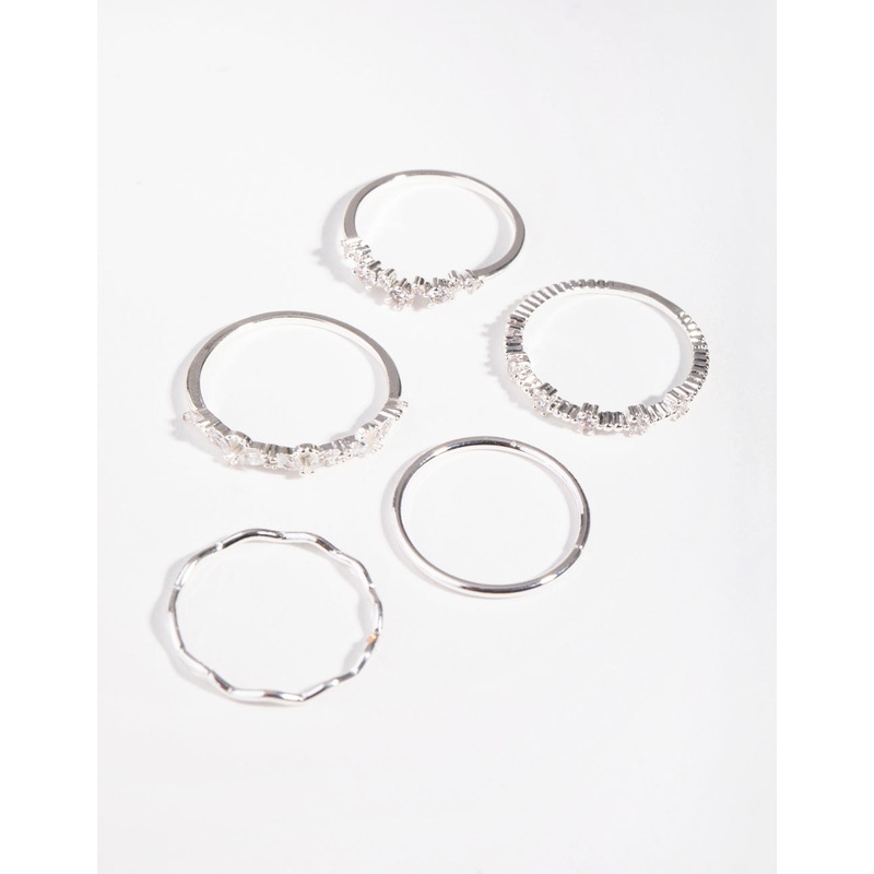 Silver Delicate Bands Rings 5-Pack