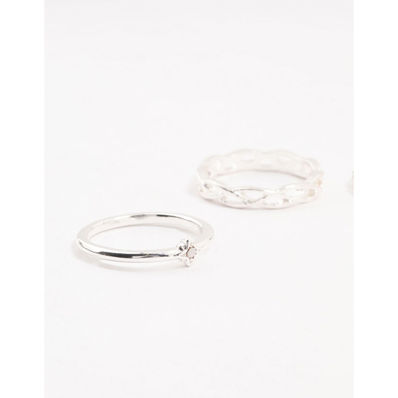Silver Stone & Braid 5-Pack Rings