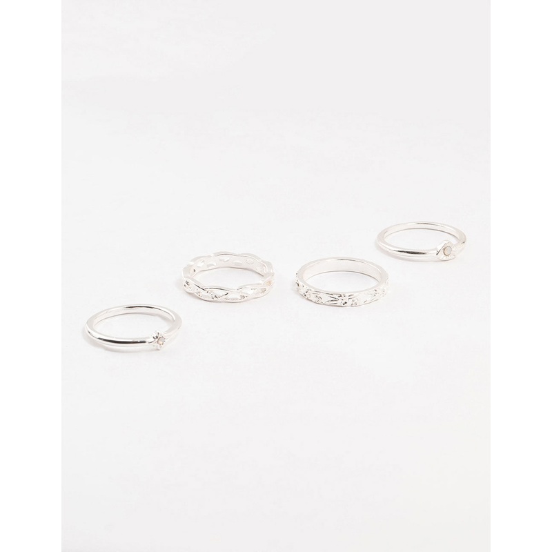 Silver Stone & Braid 5-Pack Rings