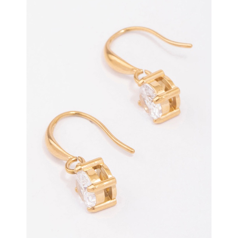 Waterproof Gold Plated Stainless Steel Cubic Zirconia Solitaire French Hook Earrings