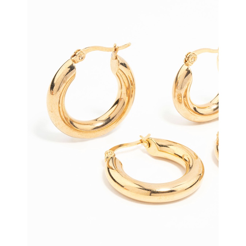 Waterproof Gold Plated Stainless Steel Tube Hoop Earrings 2-Pack