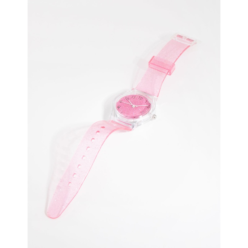 Kids Pink Glitter Silicon Strap Watch