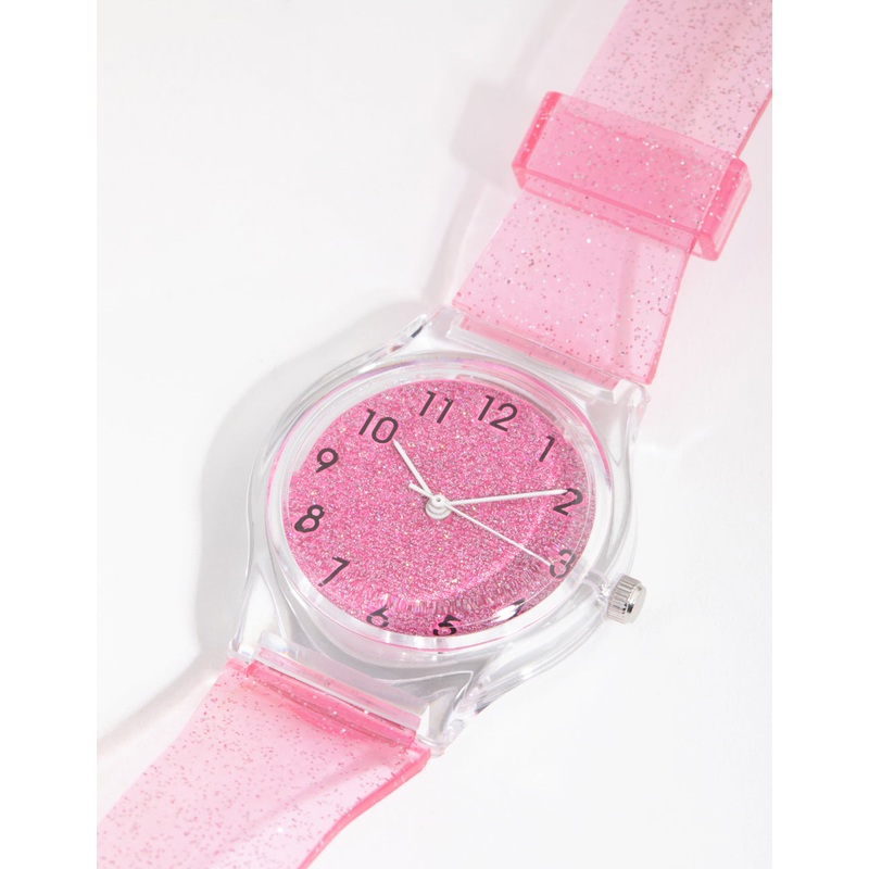 Kids Pink Glitter Silicon Strap Watch