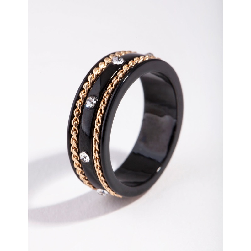 Matte Chain Detail Diamante Ring