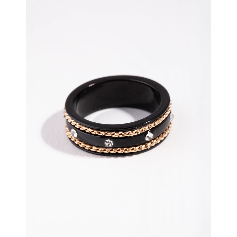 Matte Chain Detail Diamante Ring
