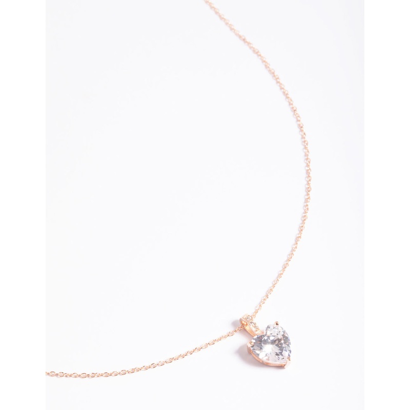 Rose Gold Plated Sterling Silver Cubic Zirconia Heart Necklace