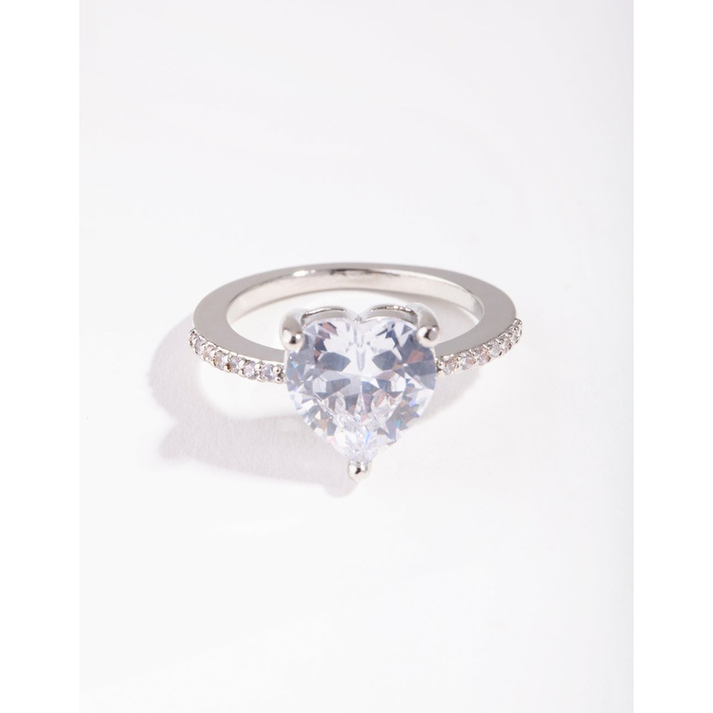 Silver Cubic Zirconia Heart Engagement Ring