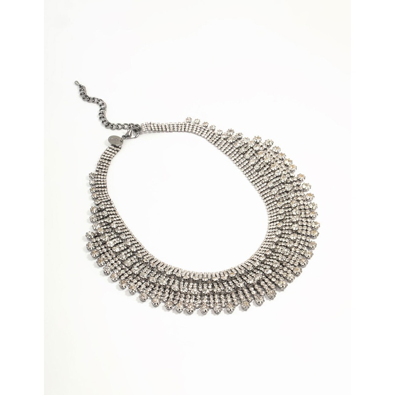 Silver Diamante Fan Cup Chain Bib Necklace