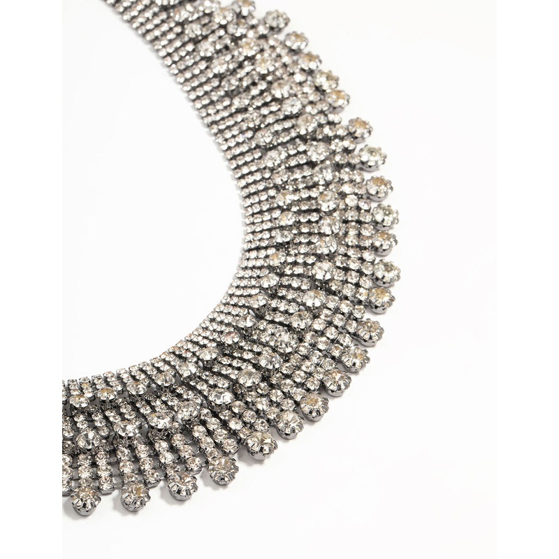Silver Diamante Fan Cup Chain Bib Necklace