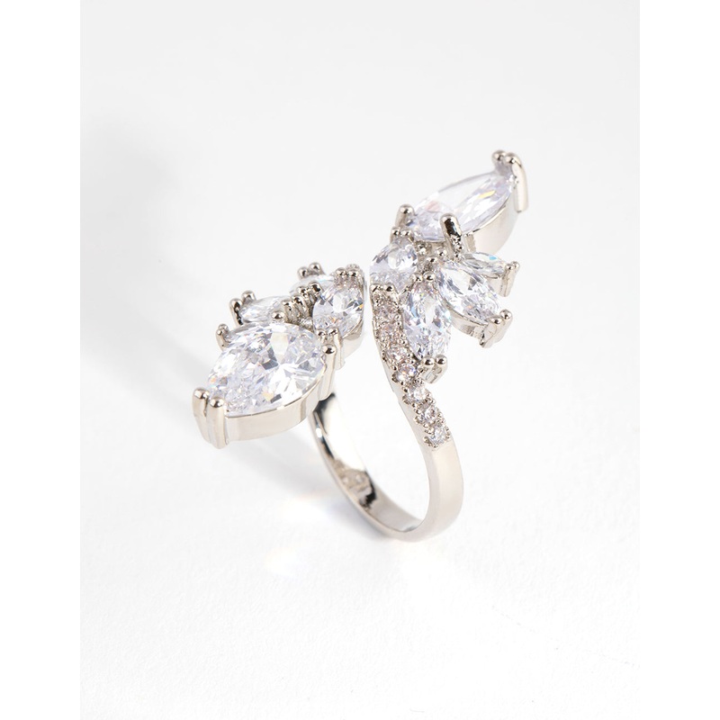 Silver Diamond Simulant Multi Cut Open Ring